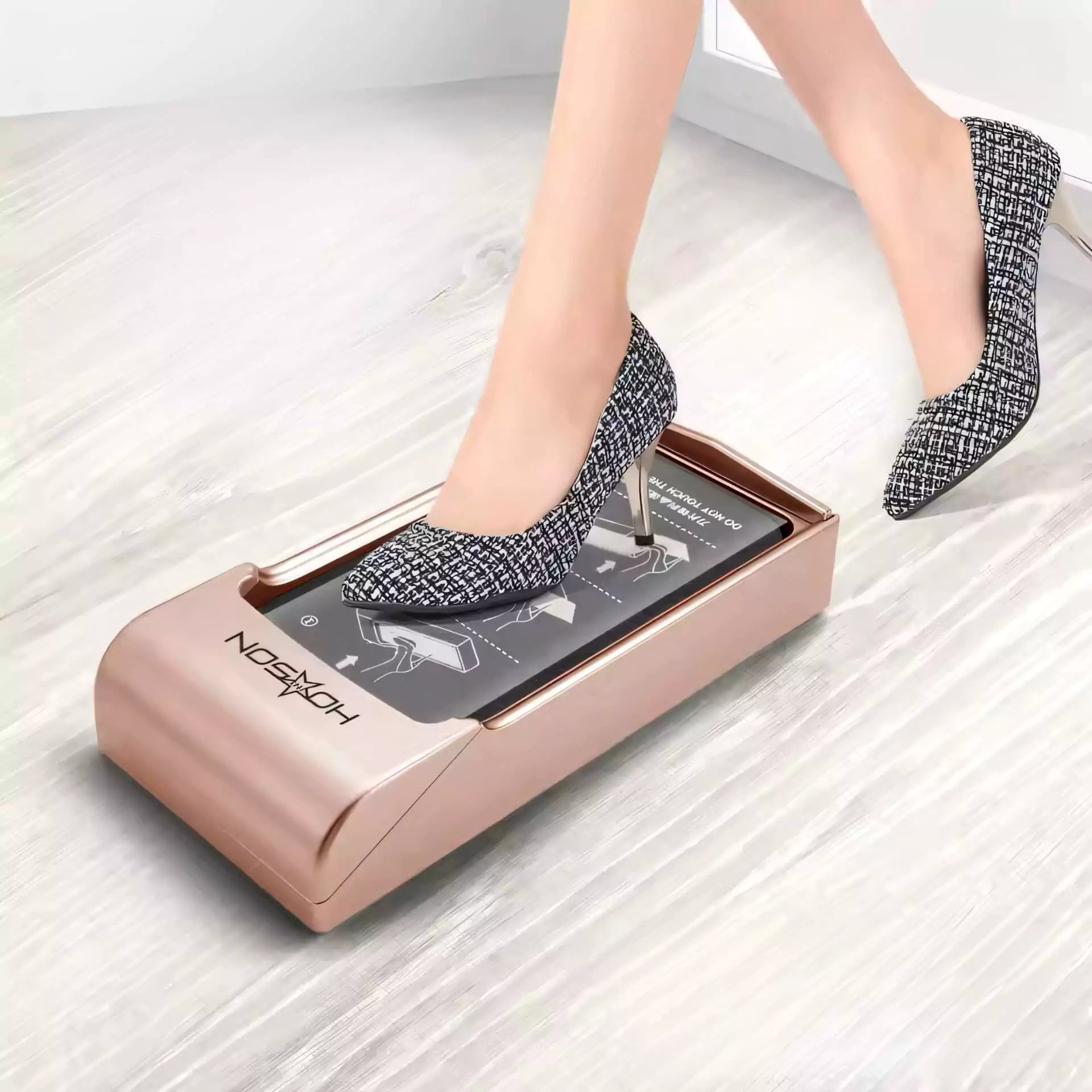 Automatic Shoe Cover Machine with Disposable Film, Hands-Free Foot Stepping for Home & Office Entry Doors