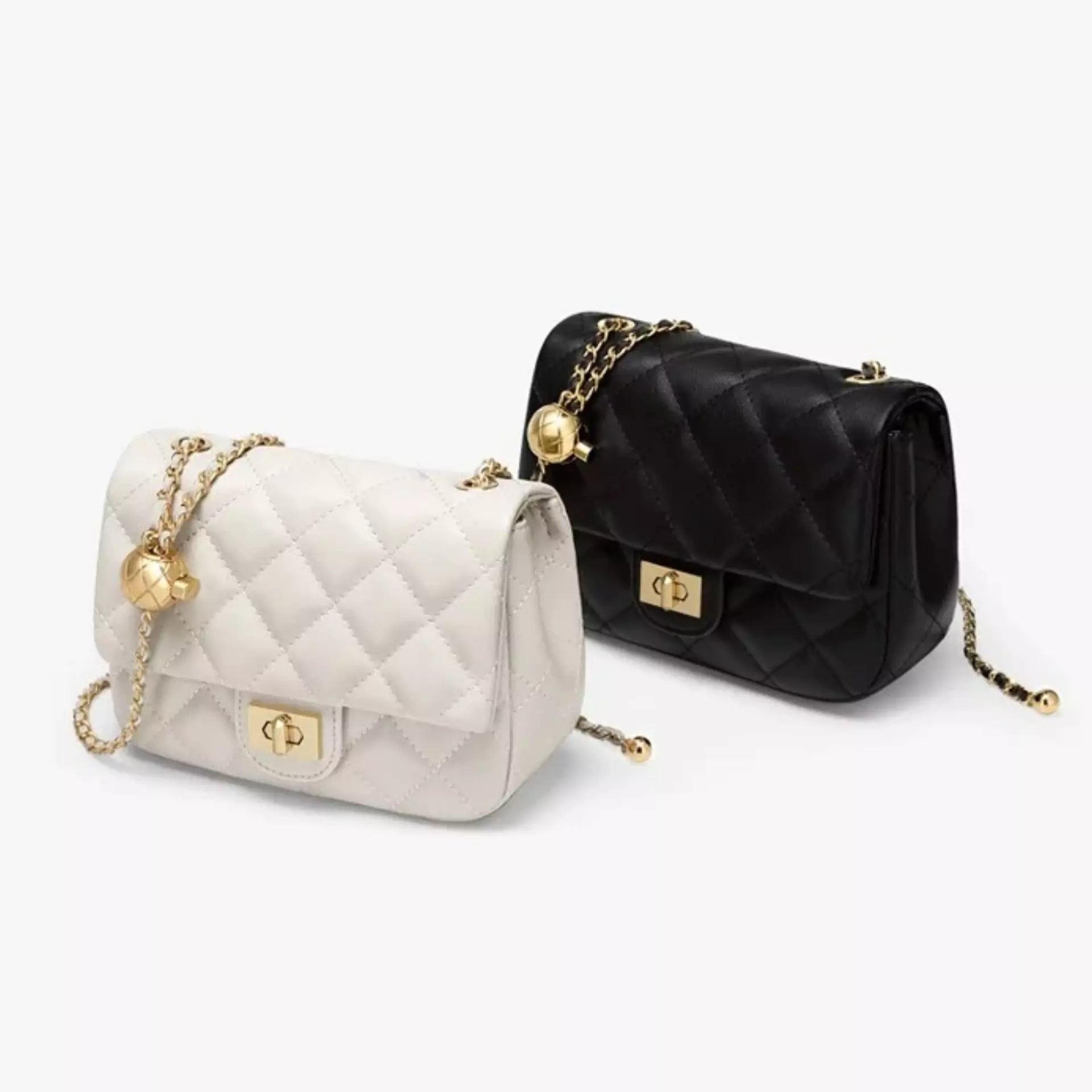 Square Diamond Shoulder Crossbody Bag Gold Chain Small