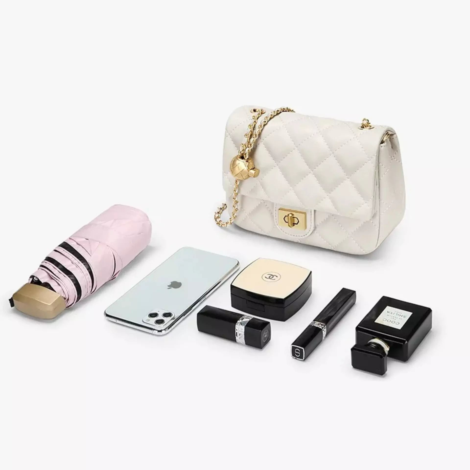 Square Diamond Shoulder Crossbody Bag Gold Chain Small