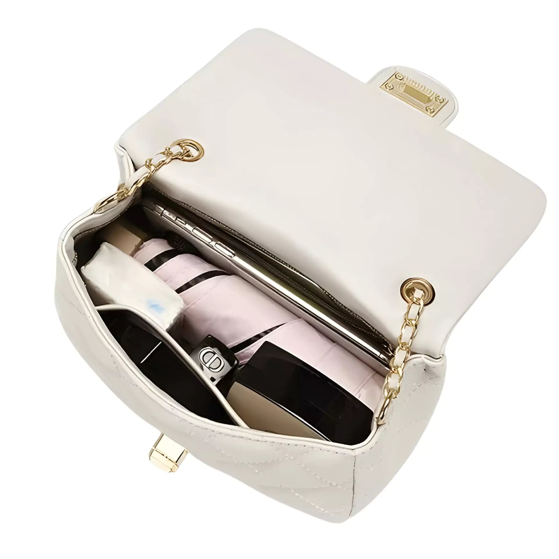 Square Diamond Shoulder Crossbody Bag Gold Chain Small