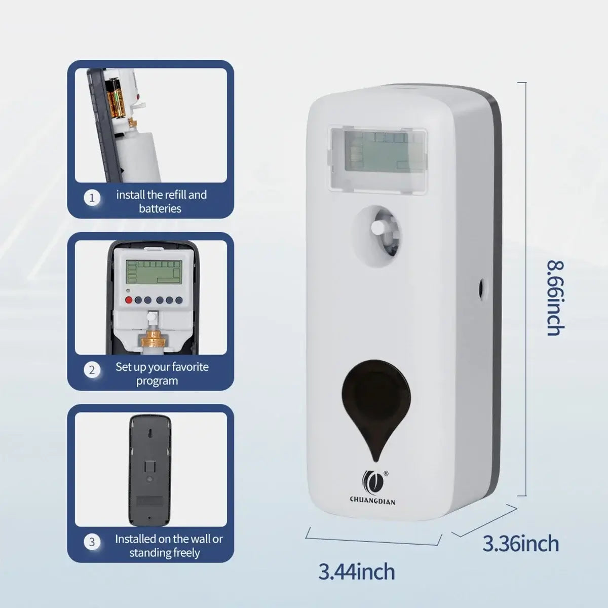Automatic Freshener Dispenser with Refillable Reservoir and Timer