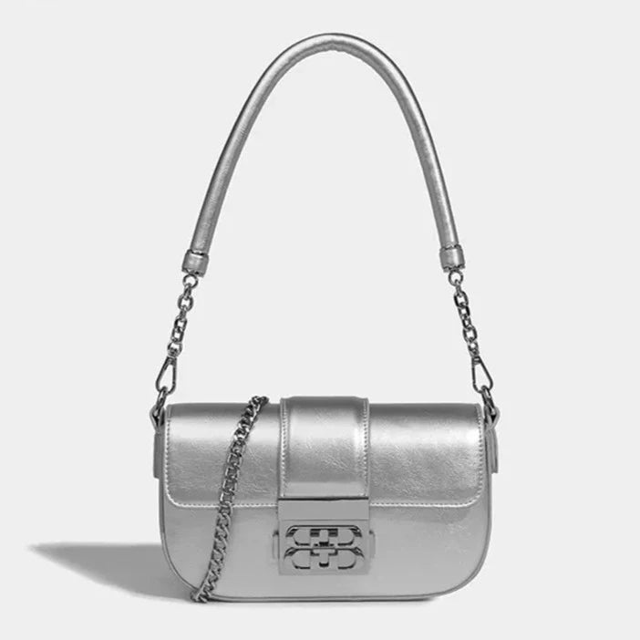 Silver Casual Chain Strap Crossbody Bag