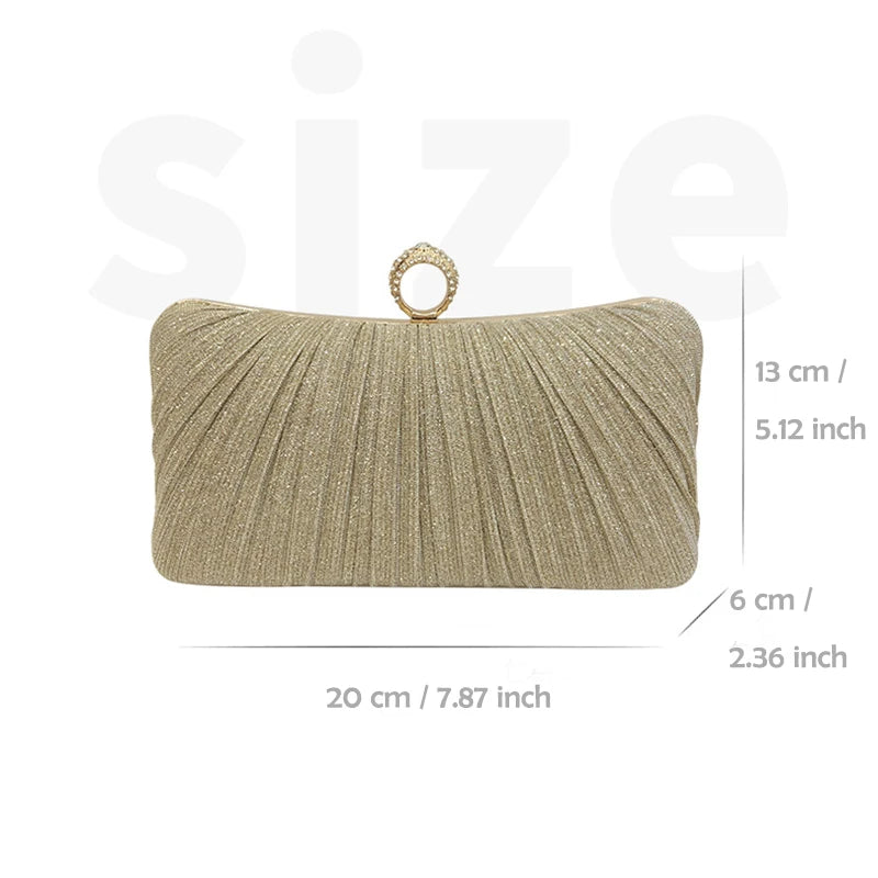 Diamonds Metallic Chainmail with Crystal Ring Clasp Clutch Purse Bag