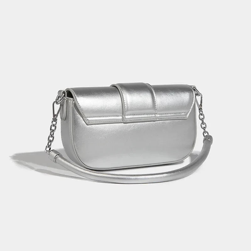 Silver Casual Chain Strap Crossbody Bag