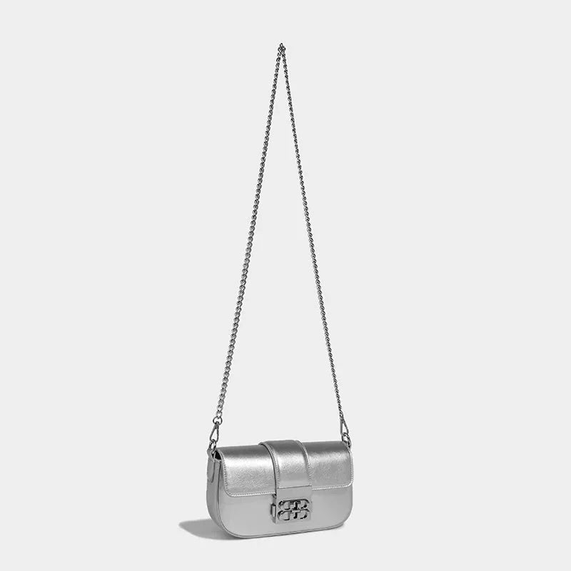 Silver Casual Chain Strap Crossbody Bag