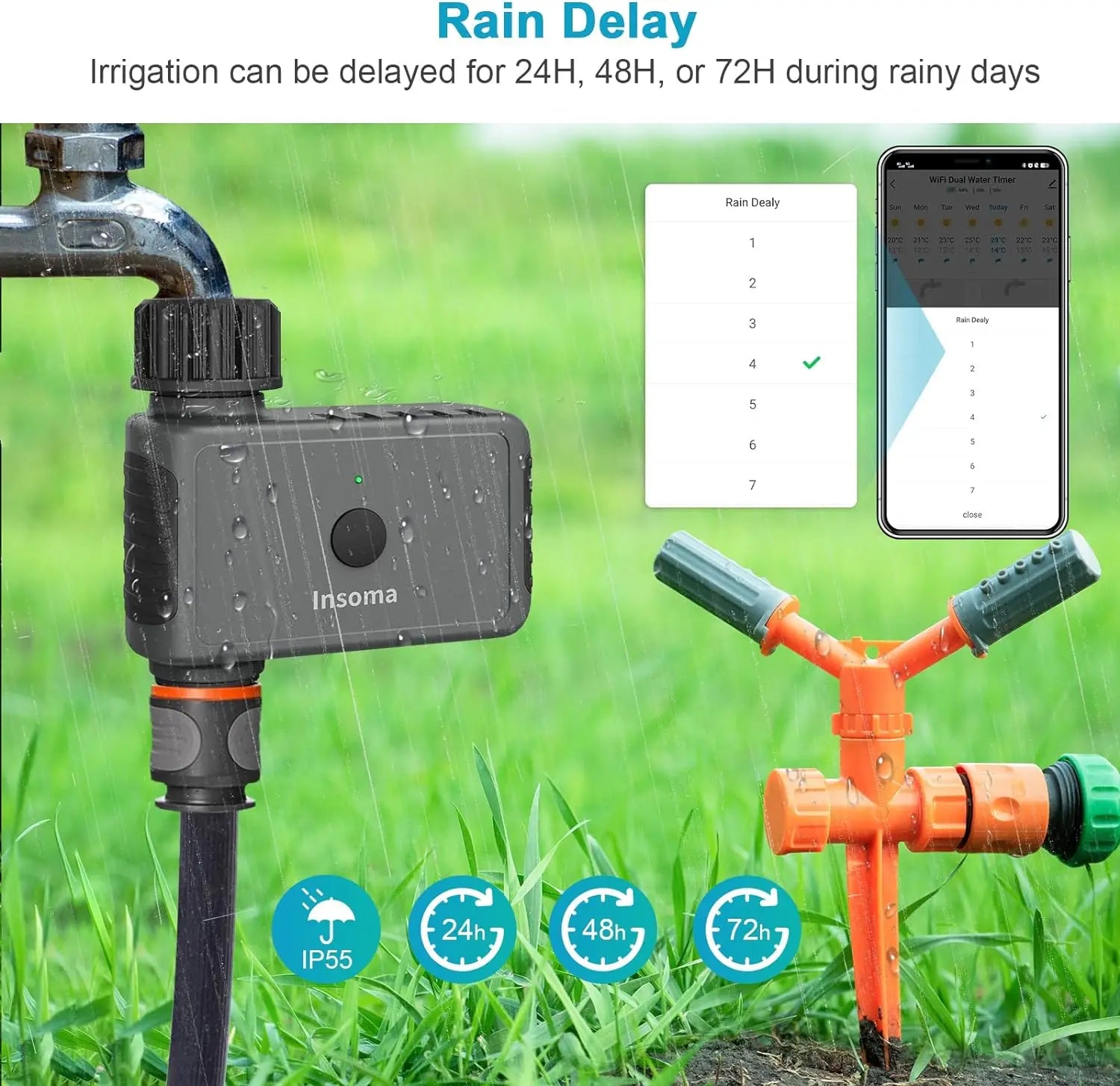 WiFi Automatic Sprinkler Timer with Remote Hose Control – Smart Garden Irrigation & Watering System, Alexa-Compatible
