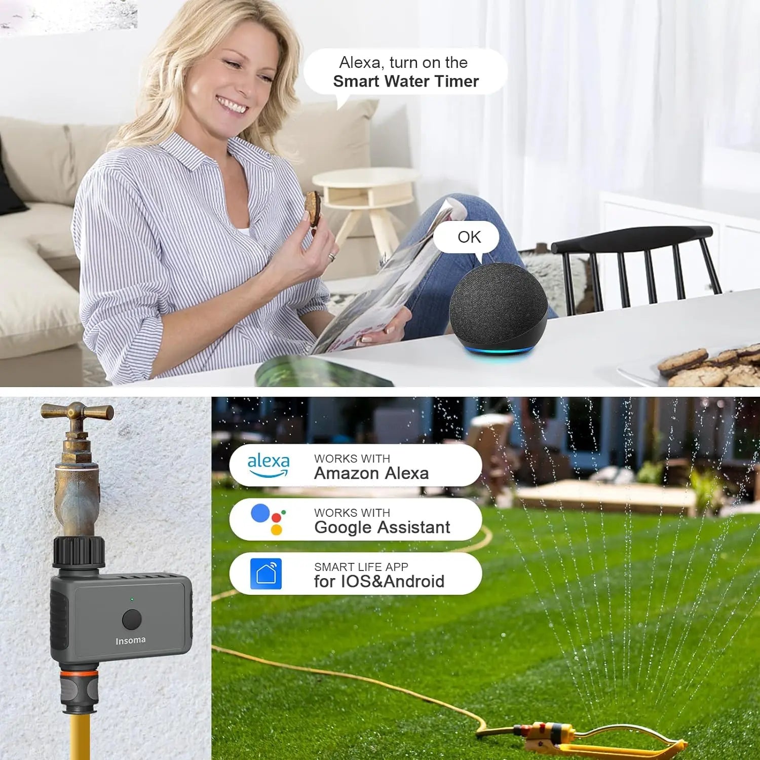 WiFi Automatic Sprinkler Timer with Remote Hose Control – Smart Garden Irrigation & Watering System, Alexa-Compatible
