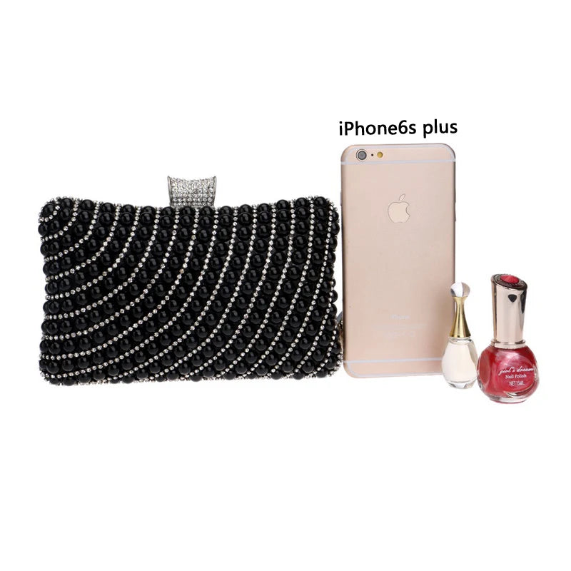 Pearl Beaded Diamond Clutch Bag