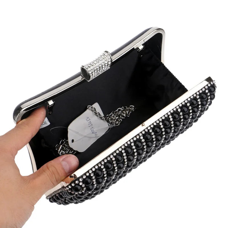 Pearl Beaded Diamond Clutch Bag