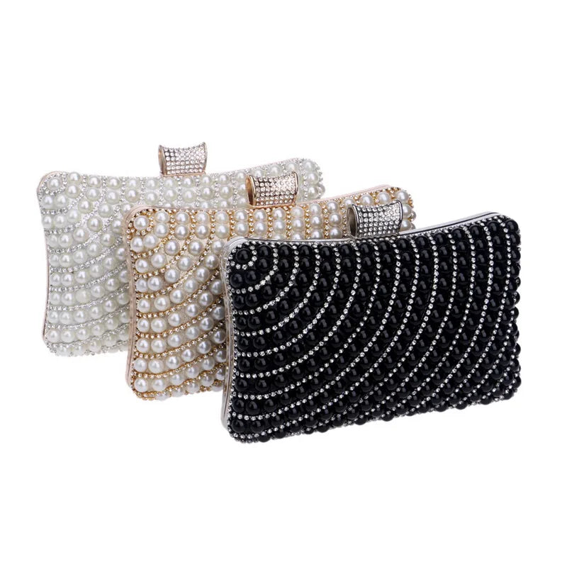 Pearl Beaded Diamond Clutch Bag