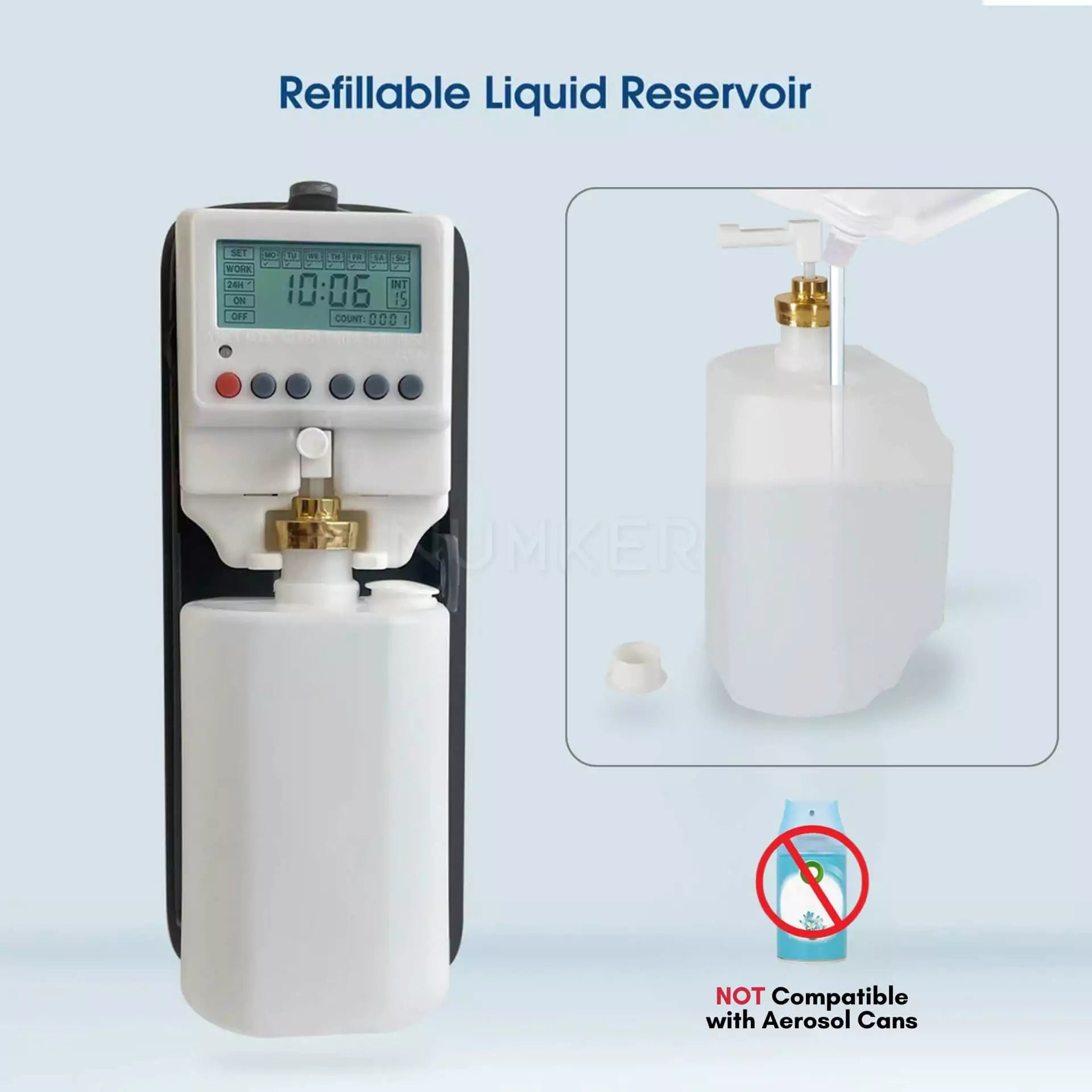 Programmable Air Freshener Dispenser with LCD Timer, 10.1 fl oz Refillable and Wall Mounted